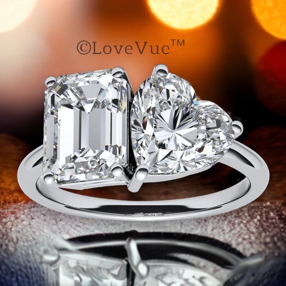 Certified 2ct. t.w. Diamond Emerald&Heart Brilliant Cut Engagement Wedding Ring - Picture 5 of 15